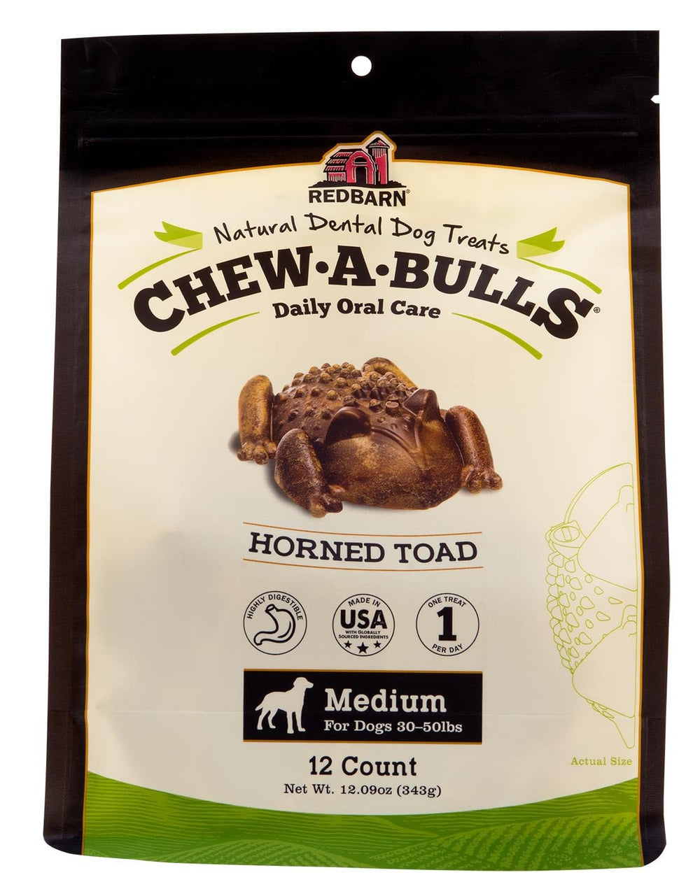 Redbarn Chew-A-Bulls en forma de sapo mediano para perros, ayuda a la limpieza dental diaria