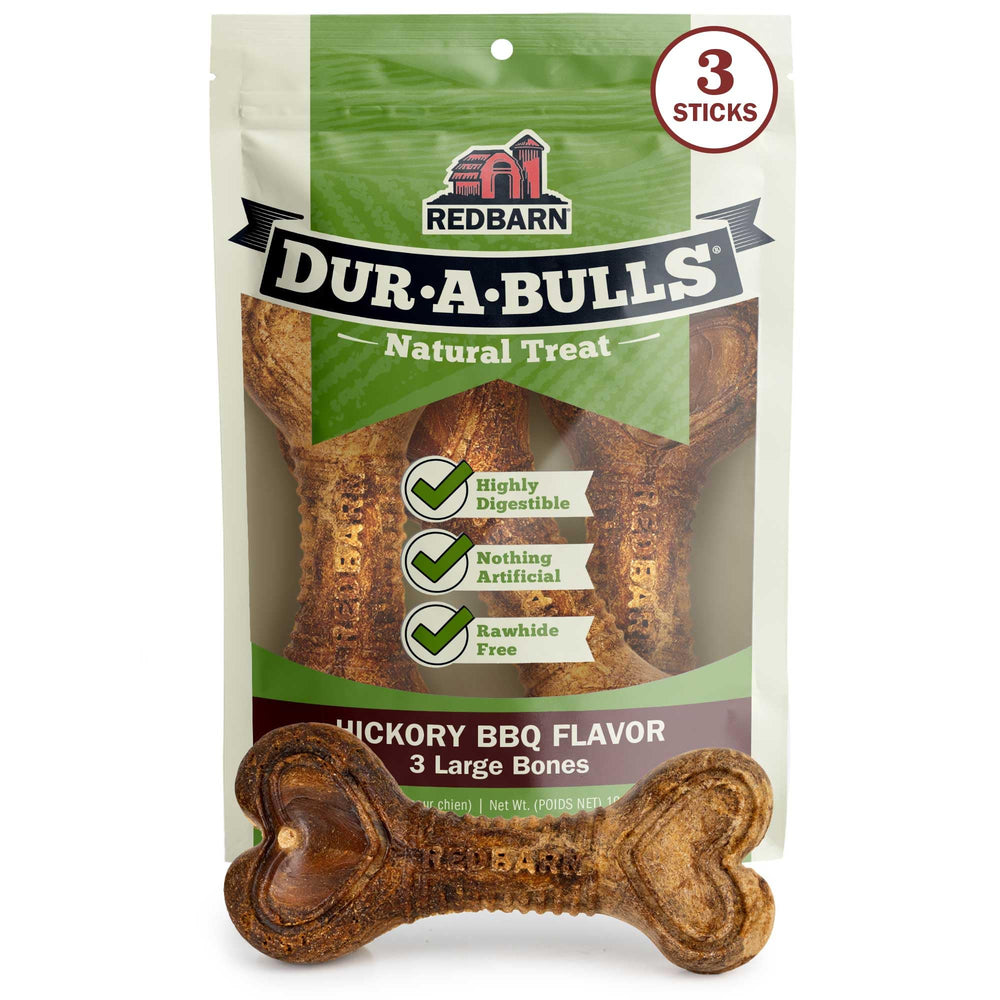 Redbarn Dur-A-Bulls, hueso grande con sabor hickory para masticar y entretenimiento saludable.