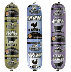 Rollos Redbarn para perros, variedad cordero-res-pollo, ideal como comida completa y fácil de almacenar.