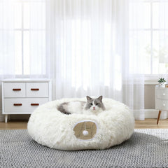 RELAXLATE gran túnel para gatos blanco, vista frontal, ideal para juego y descanso.