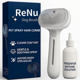 ReNu Dog Brush en el baño con espuma suave para quitar pelo suelto.