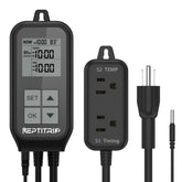 REPTITRIP termostato doble enchufe frente: control independiente de luz y temperatura.