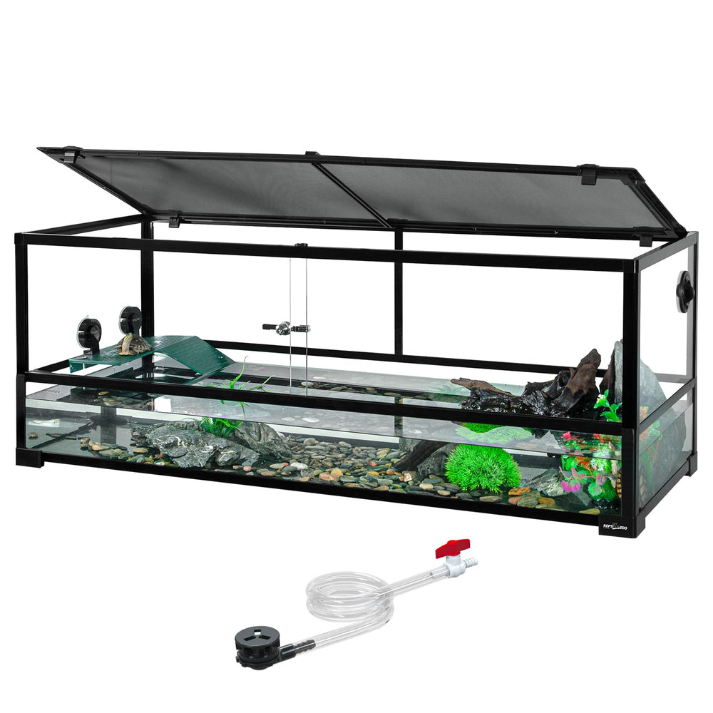 REPTIZOO tanque tortugas 67gal, vista frontal clara para observar nadar y alimentarse.