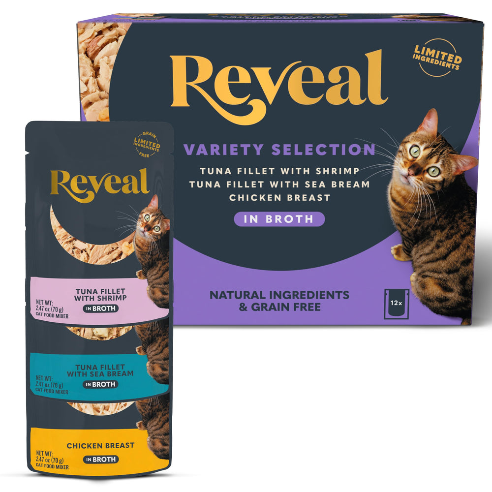 Reveal comida húmeda para gatos, envase con 12 sobres, práctico para la comida diaria.