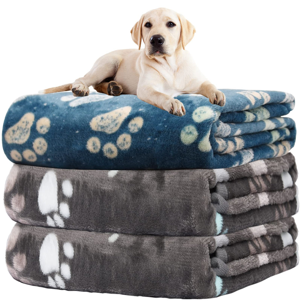 Manta Rezutan para perro grande con patitas, gris y azul, ideal para sofá o cama