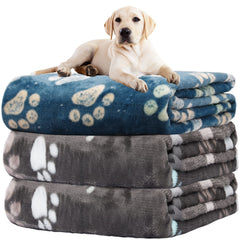 Manta Rezutan para perro grande con patitas, gris y azul, ideal para sofá o cama