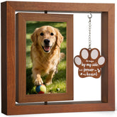Marco memorial para perro de Ricalin con rotación 360°, muestra dos fotos 4x6 para recordar.