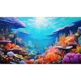 Riivvdise fondo subacuático con arrecifes de coral, realza la profundidad del acuario