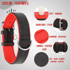 Riparo collar de cuero negro con costura roja, uso diario.