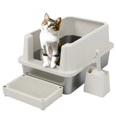 Bandeja abierta RIZZARI para gatos grandes en acero inoxidable, fácil limpieza.