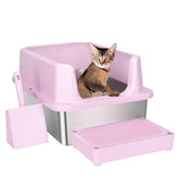 RIZZARI caja-arena-gato-acero-inoxidable-grande-rosa, ideal para gatos grandes.