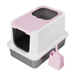 RIZZARI caja de arena rosa para gatos con entrada superior, privacidad y control de olores.