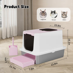 RIZZARI caja de arena rosa alta frontal, ideal para hogares con varios gatos.