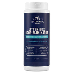 Rocco & Roxie Eliminador de olores para arenero, botella de 12 oz, desodorización eficaz.