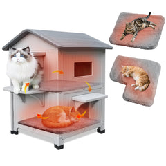 Rockever casa exterior para gatos con aislamiento doble pared, refugio cómodo todo el año