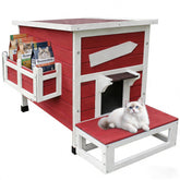 Rockever casa-gatos-exterior-roja, refugio resistente para gatos al aire libre.