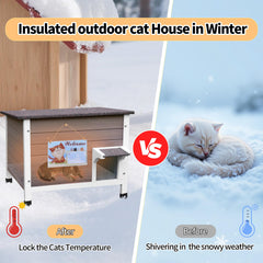 Rockever caseta aislada para gatos: suelo desmontable para limpieza rápida.
