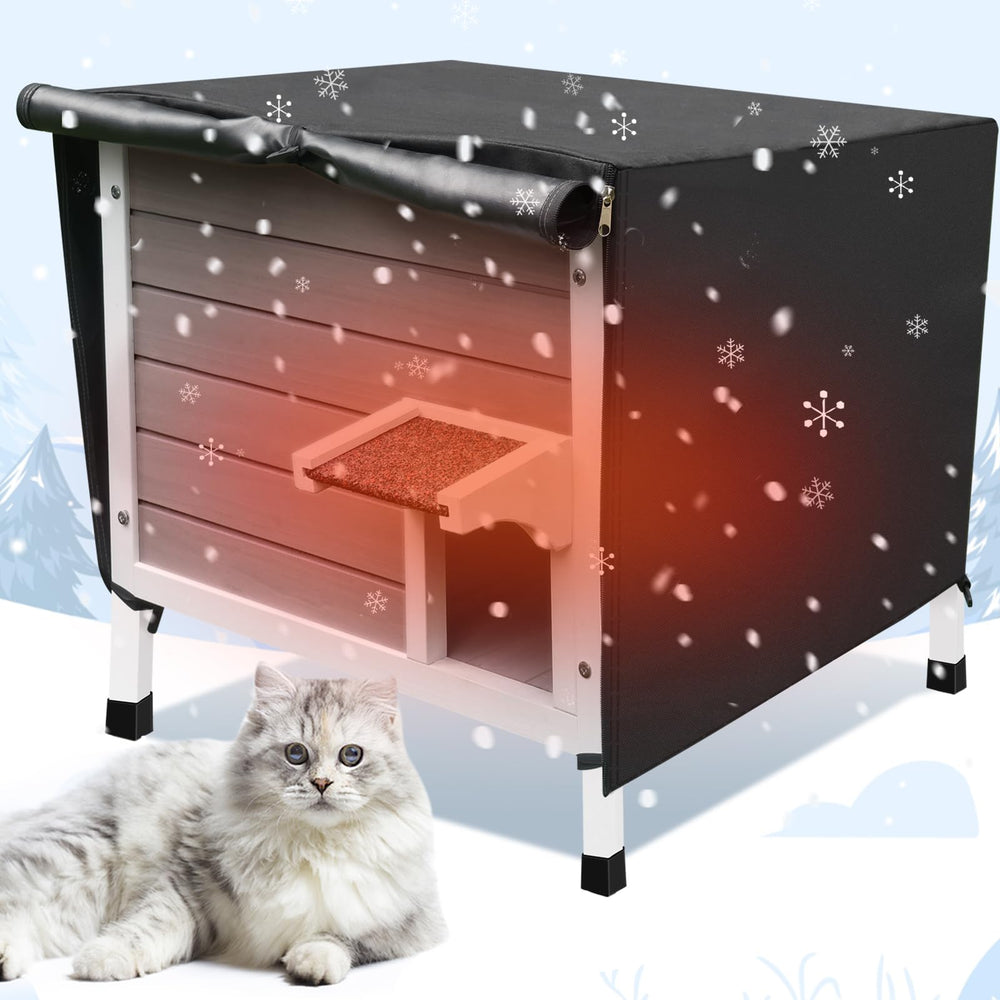 Rockever casita para gatos aislada, vista frontal, ideal para inviernos al aire libre.