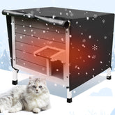 Rockever casita para gatos aislada, vista frontal, ideal para inviernos al aire libre.