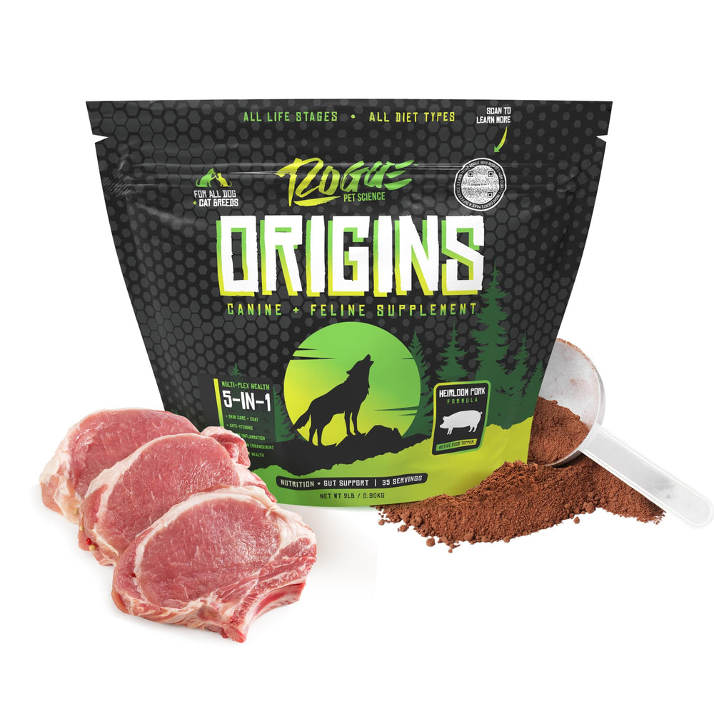 Rogue Pet Science Origins, polvo para digestión saludable del perro.
