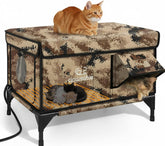 Rolimate casa-gato-caliente-exterior-desértico-camuflaje refugio cálido para gatos al aire libre.