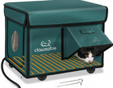 Rolimate casa de gato caliente exterior, refugio cómodo para felinos en clima frío.