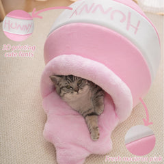 Romaneco Honey Pot Cat Cave – lateral: diseño envolvente para confort y seguridad.