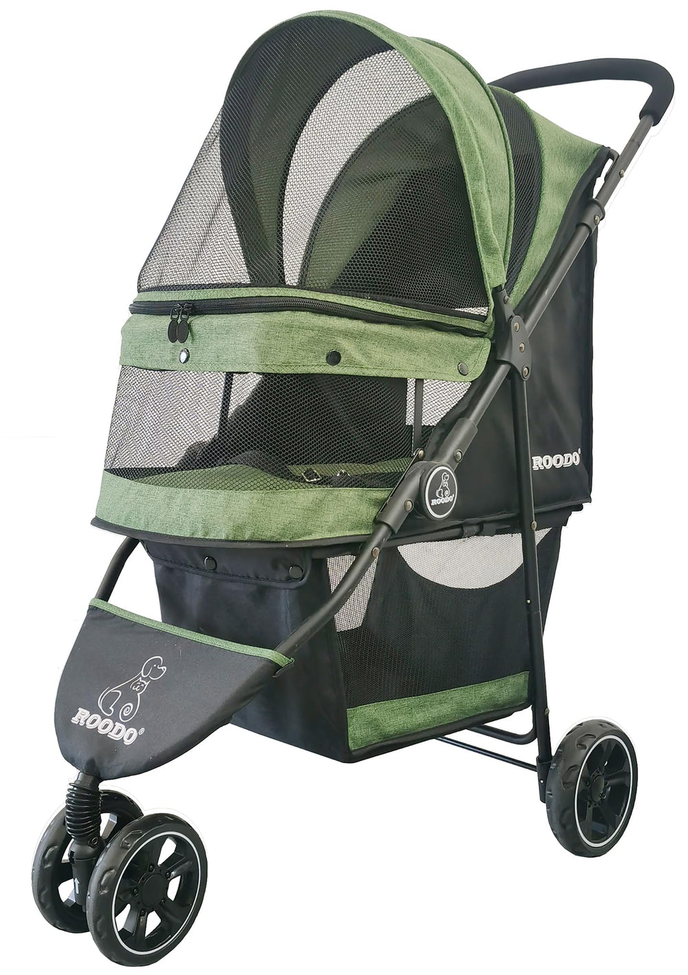 ROODO carrito de mascotas, vista frontal, paseo estable para perros y gatos pequeños.