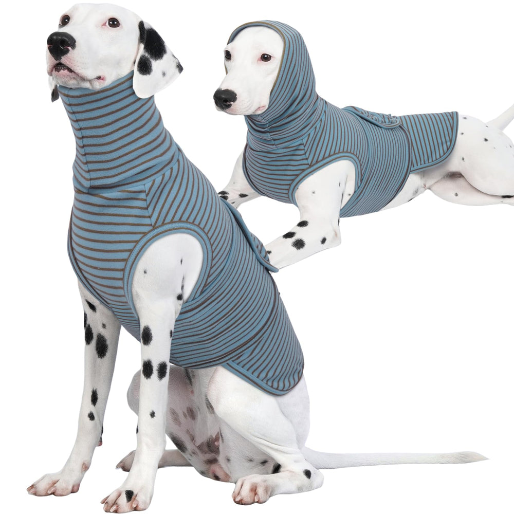 ROZKITCH chaleco peso para perros con capucha en azul rayas, calma durante salidas