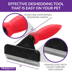 Paw Brothers Deshedding Tool con dientes de acero inoxidable para cepillado suave