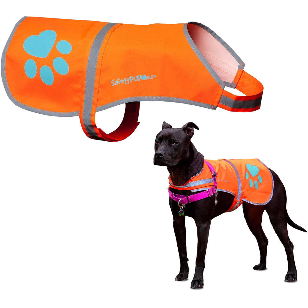 SafetyPUP XD chaleco reflectante para perro, vista frontal para mayor visibilidad.
