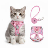 Arnés SALFSE floral rosa para gato, cómodo y seguro para paseos.