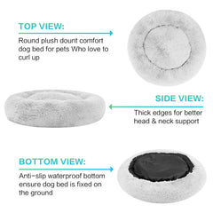 Cama donut SAVFOX tejido peluche para confort duradero.