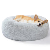 Cama para perro SAVFOX calma dona con pelo sintético, refugio cálido para mascotas