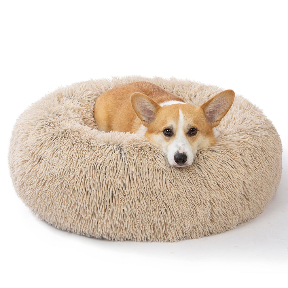 SAVFOX cama rosquilla de felpa para perro, soporte cálido para el descanso.