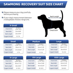 SAWMONG mono de recuperación para perros azul XXL, vista lateral, diseño con ajuste seguro en costuras.