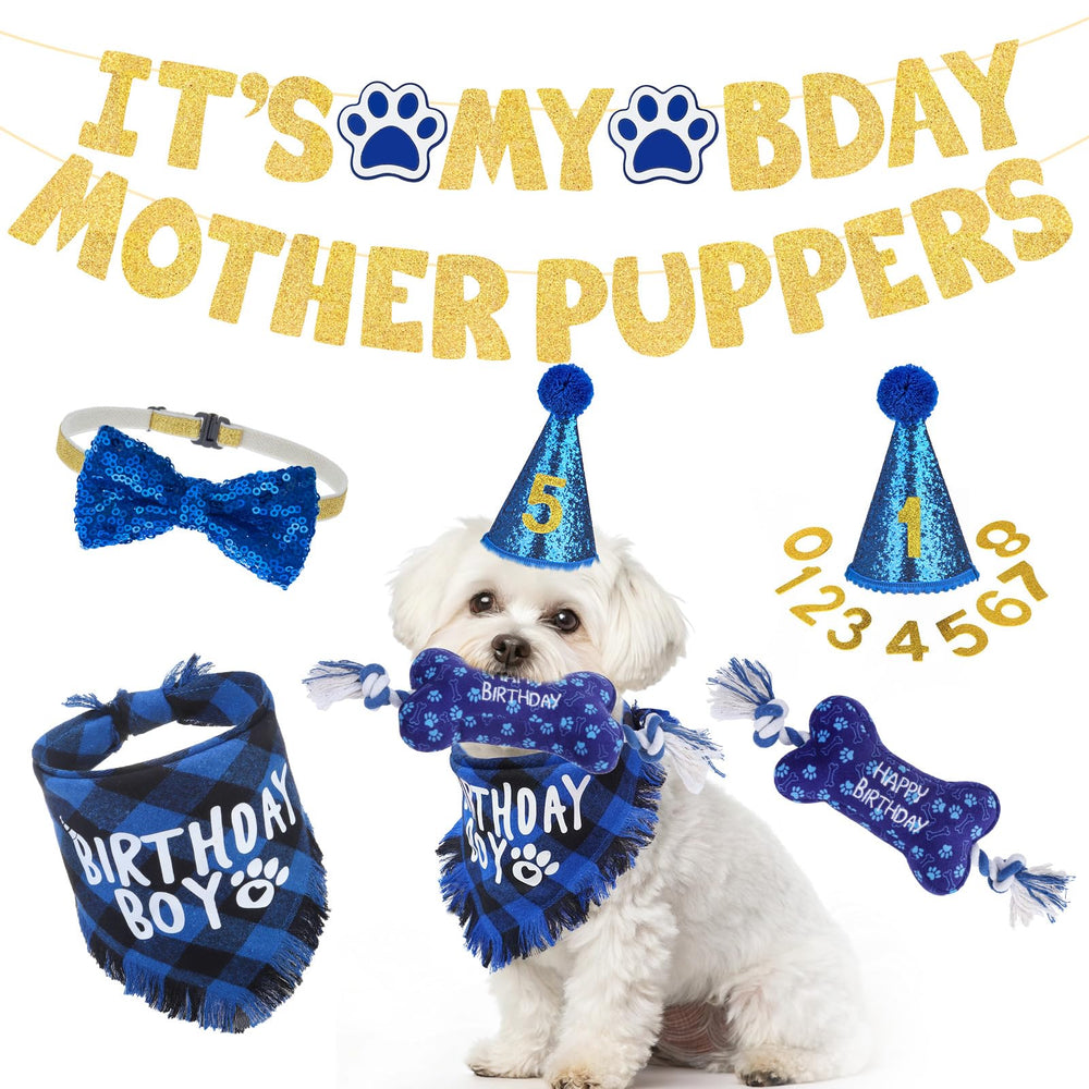 SCENEREAL bandana de cumpleaños para perros azul a cuadros, ideal para sesiones de fotos