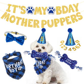 SCENEREAL bandana de cumpleaños para perros azul a cuadros, ideal para sesiones de fotos