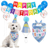 SCENEREAL bandana cumpleaños para perro azul, ideal para foto festiva.