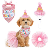 SCENEREAL bandana de cumpleaños para perros en rosa a cuadros, ideal para fotos festivas