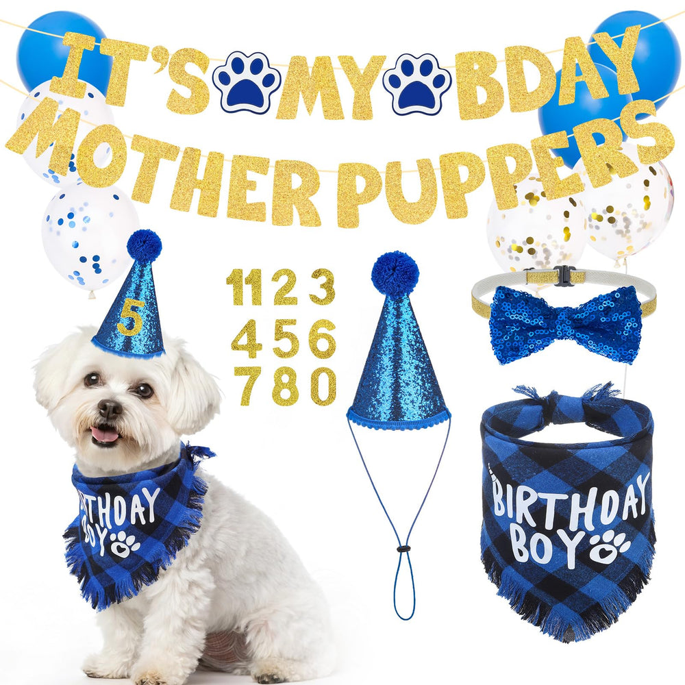 SCENEREAL bandana para perro con cuadros azules, ideal para fotos de cumpleaños.