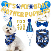 SCENEREAL bandana para perro con cuadros azules, ideal para fotos de cumpleaños.