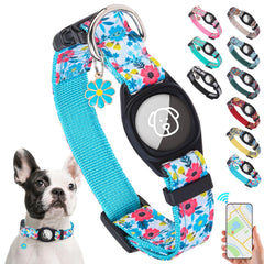 SCENEREAL collar Airtag azul con flor, cómodo para perros pequeños.