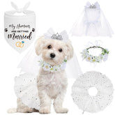 SCENEREAL vestido de boda para perros con flores y collar, ideal para sesiones de fotos.