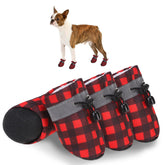 SCENEREAL zapato para perros con forro felpa y diseño navideño rojo a cuadros, protección cálida