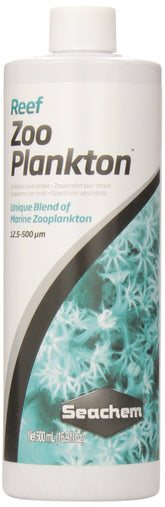 Seachem Reef Zooplankton, botella frontal, ideal para alimentación diaria de corales.