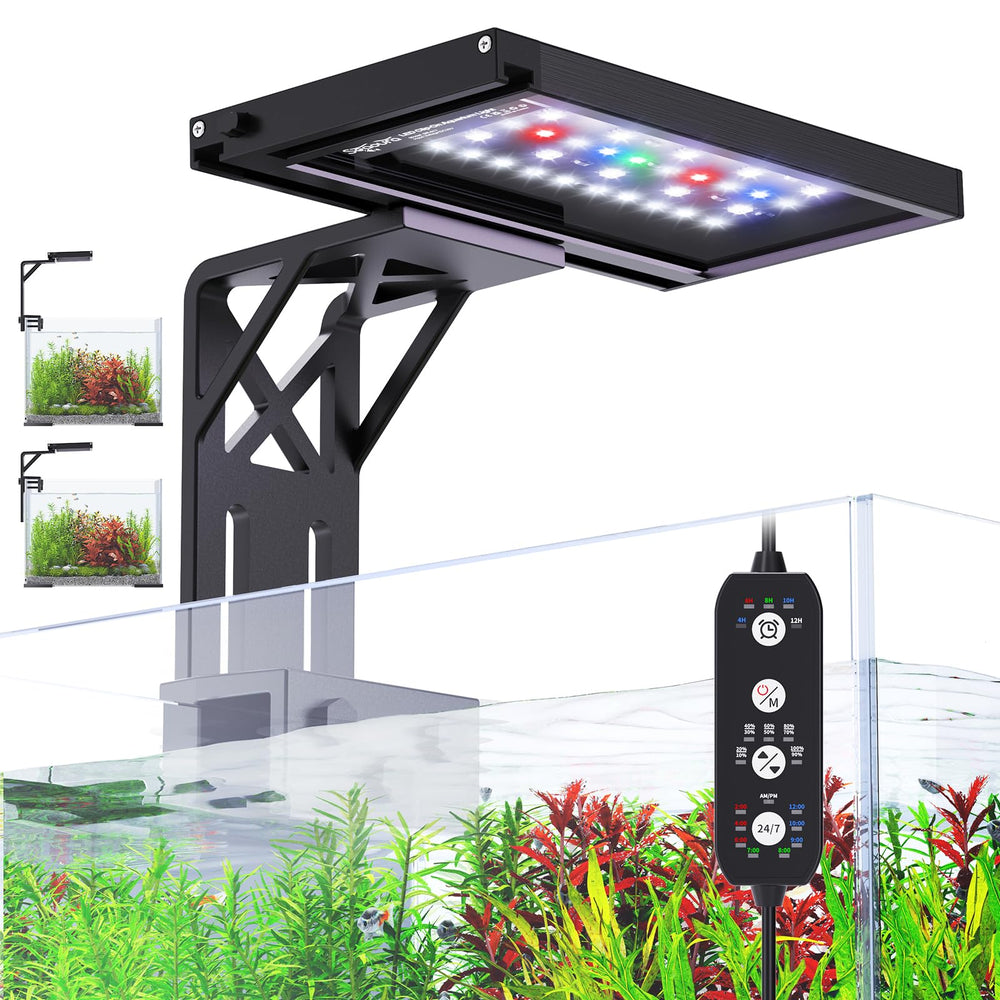 SEAOURA luz para acuario clip-on que favorece el crecimiento de plantas con iluminación suave.