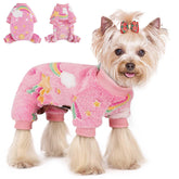 Pijama Sebaoyu para perros pequeños con brillo en oscuridad y unicornio, ideal para fiestas nocturnas.