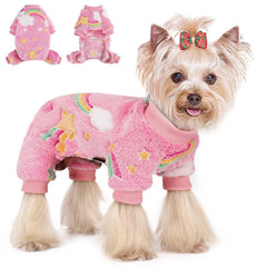 Pijama Sebaoyu para perros pequeños con brillo en oscuridad y unicornio, ideal para fiestas nocturnas.