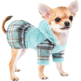 Sebaoyu suéter para perro, capucha rosa plaid, cálido y cómodo para paseos